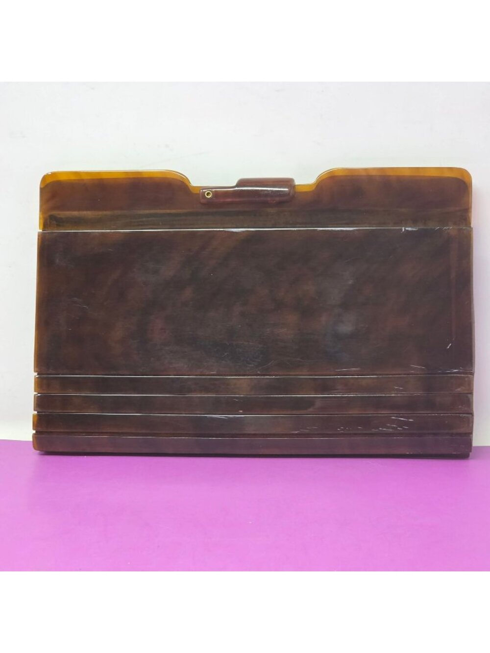 Vintage Rosenfeld Tortoiseshell Brown Accordion Snap Closure MCM‎ Clutch Purse